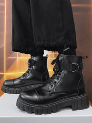 Bottes de Combat à lacets sur le devant pour hommes, décor en métal, bottes chaudes à doublure en peluche Pu