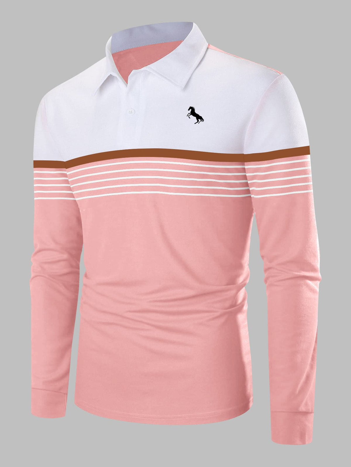 Men Striped & Horse Print Polo Shirt