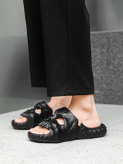 Cool Black Slippers For Men, Skull Design Single Band Slides