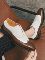 Men Two Tone Lace-up Front Wingtip Business Office Dress Shoes