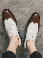 Men Two Tone Lace-up Front Wingtip Business Office Dress Shoes