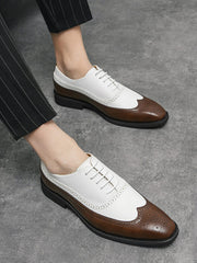 Men Two Tone Lace-up Front Wingtip Business Office Dress Shoes