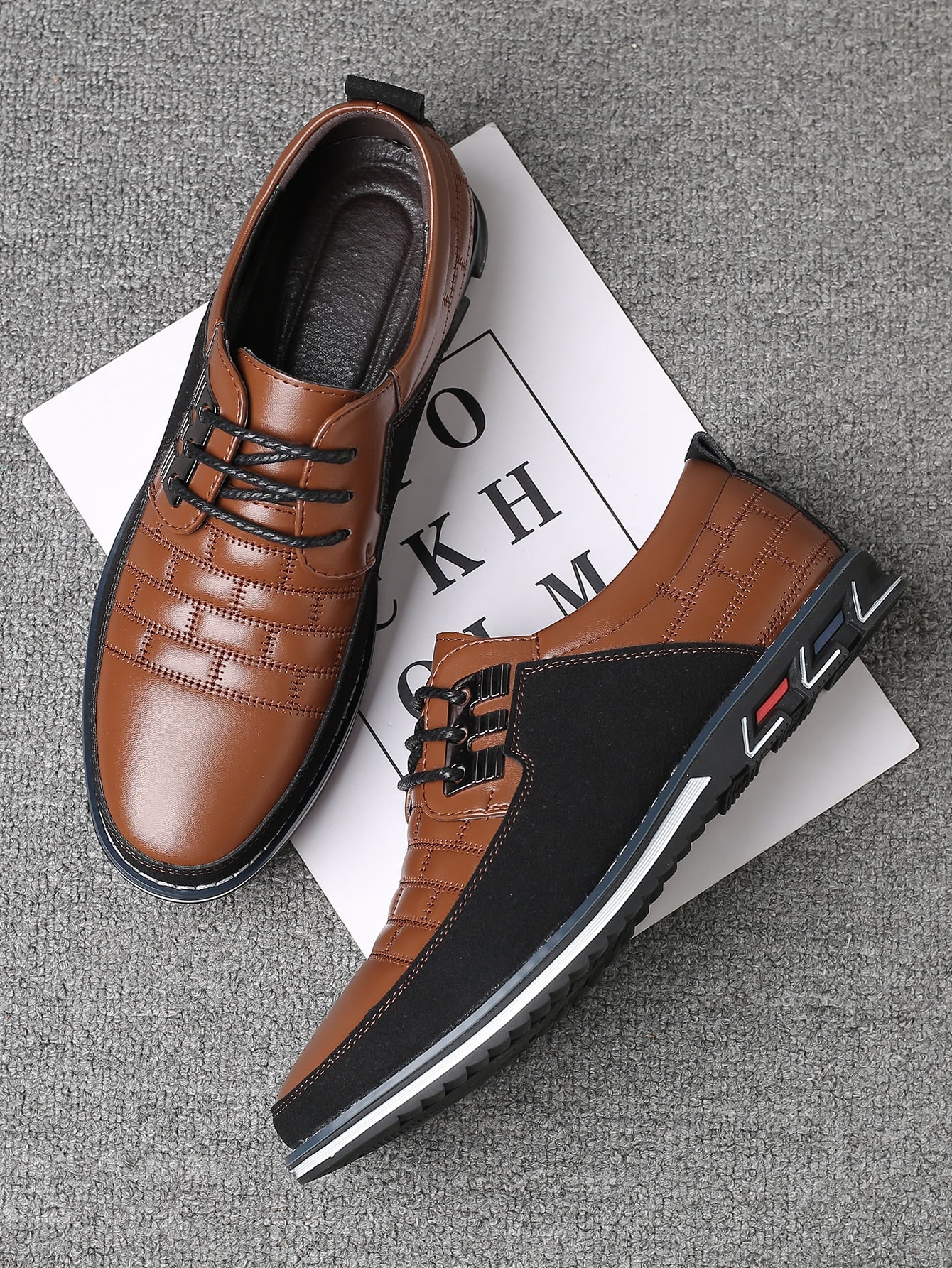 Men Stitch Detail Lace-Up Front Dress Shoes