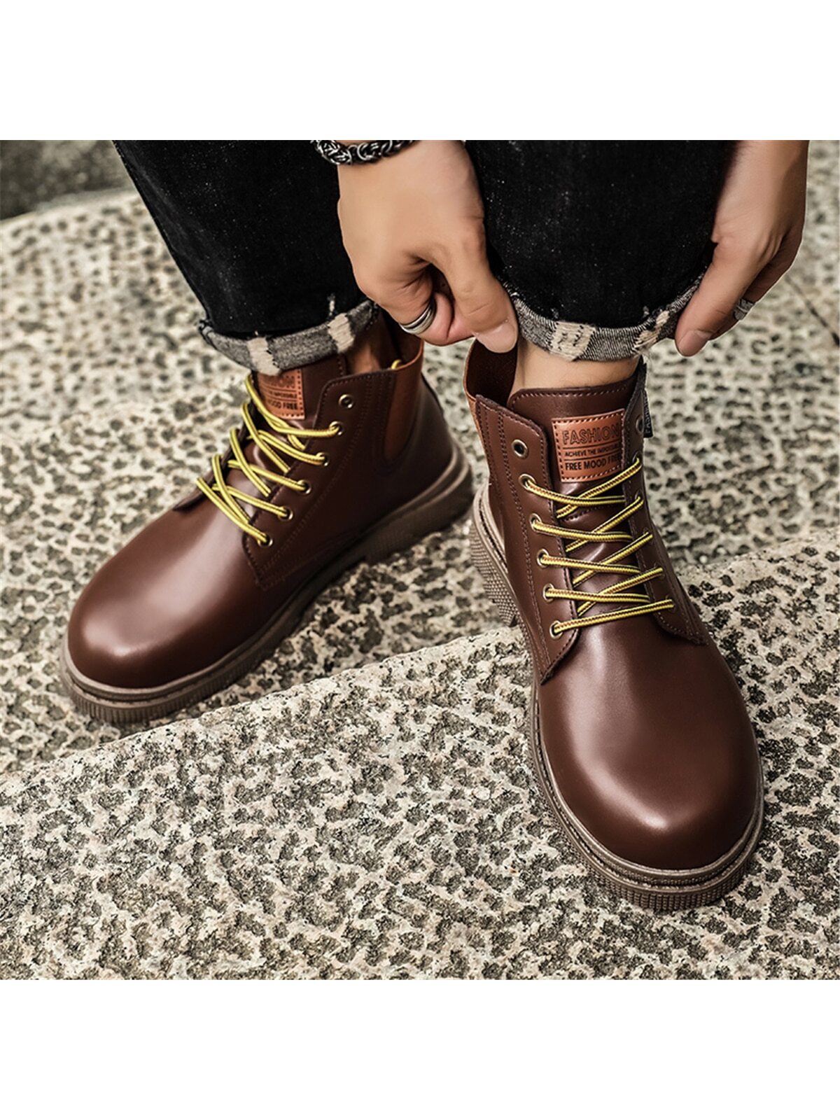 Men's Boots High Top Pu Leather Brown Summer