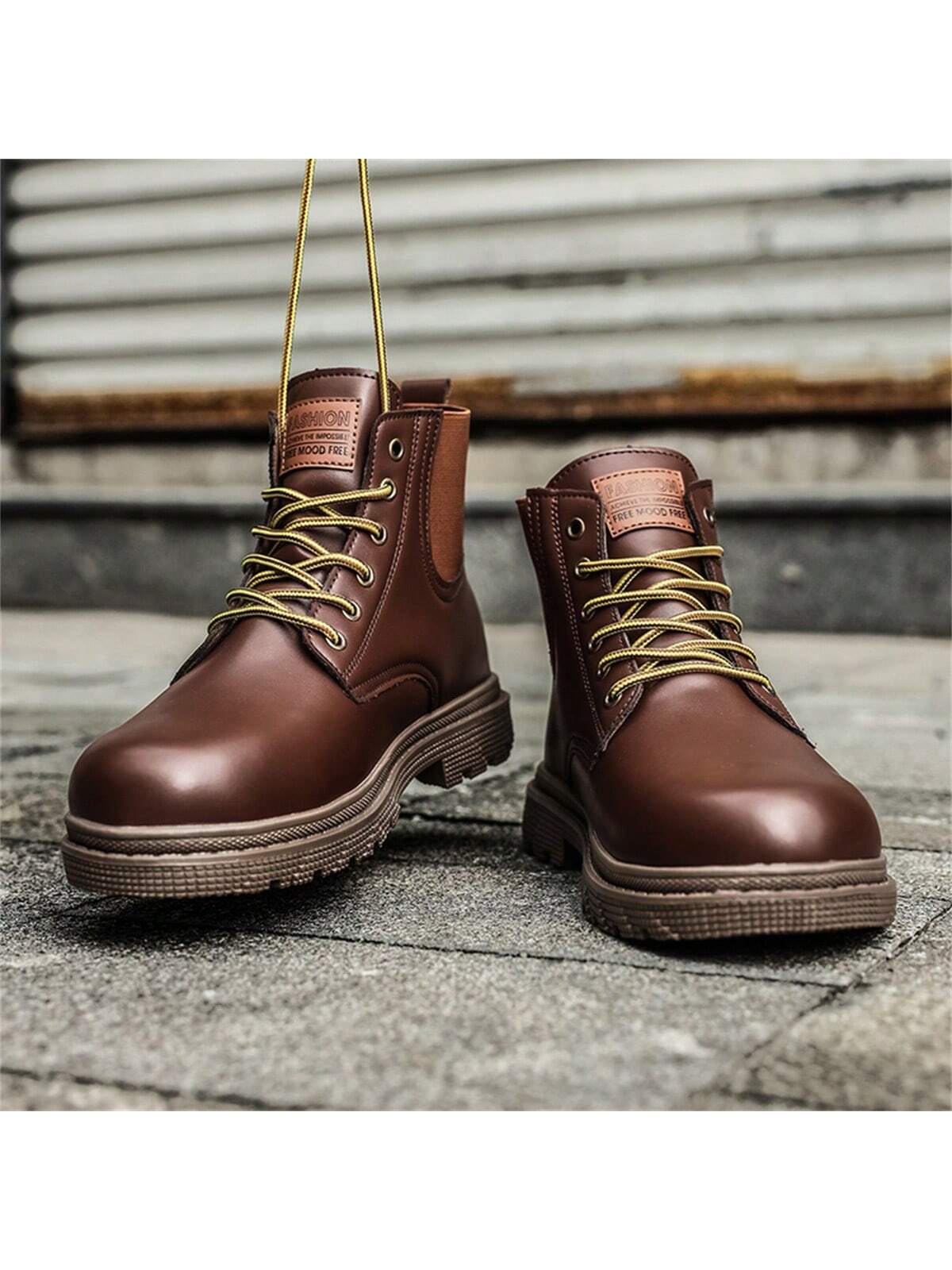 Men's Boots High Top Pu Leather Brown Summer