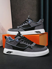 Men's  Breathable Sports Board Shoes Black Leather Tide Shoes