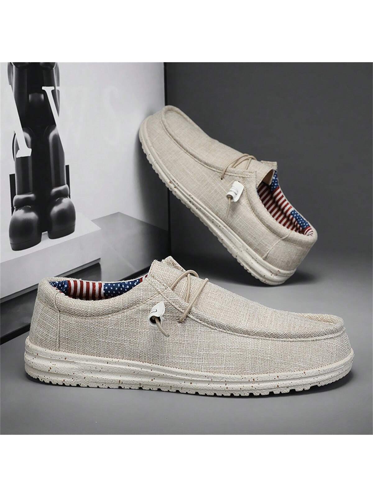 Men's Breathable Lightweight Slip-on Loafers With Anti-slip Sole & Lace-up Design For Casual Wear