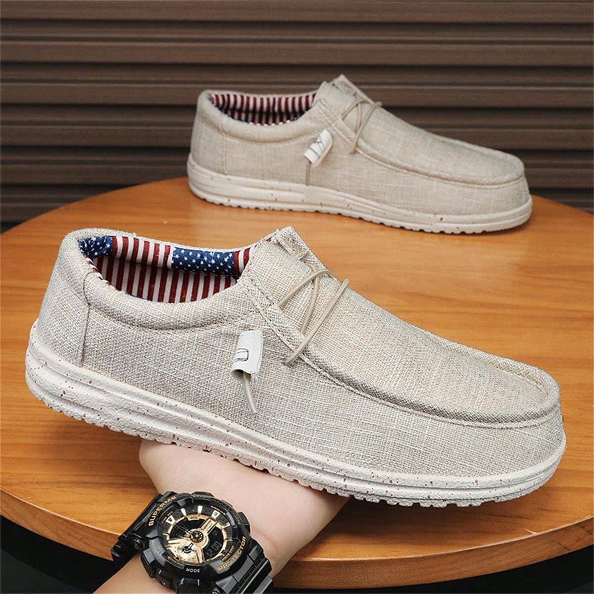 Men's Breathable Lightweight Slip-on Loafers With Anti-slip Sole & Lace-up Design For Casual Wear