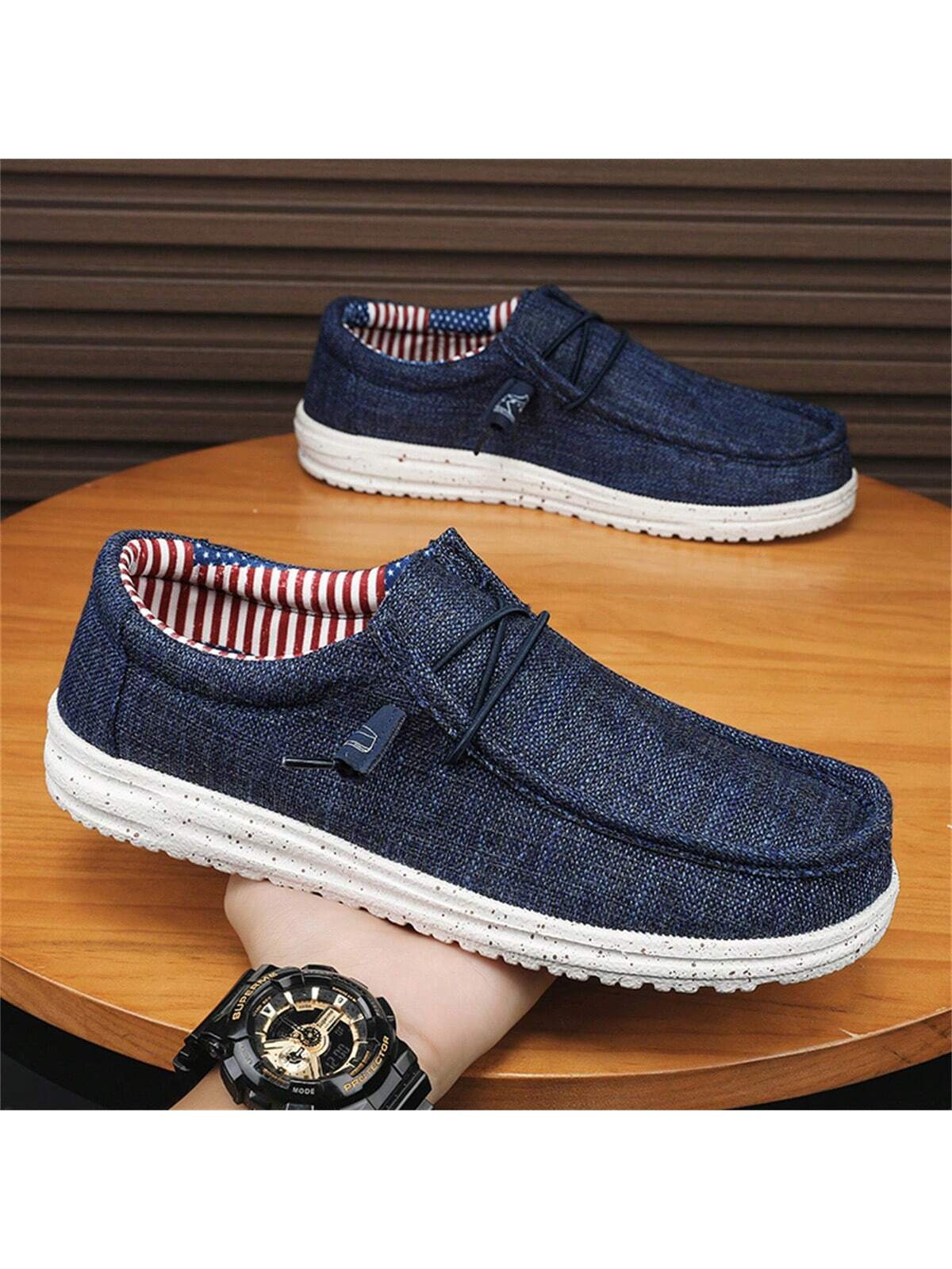 Men's Breathable Lightweight Slip-on Loafers With Anti-slip Sole & Lace-up Design For Casual Wear