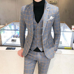 Men Suits British 3 or 2 Piece Men (Jacket+Vest+Pants)