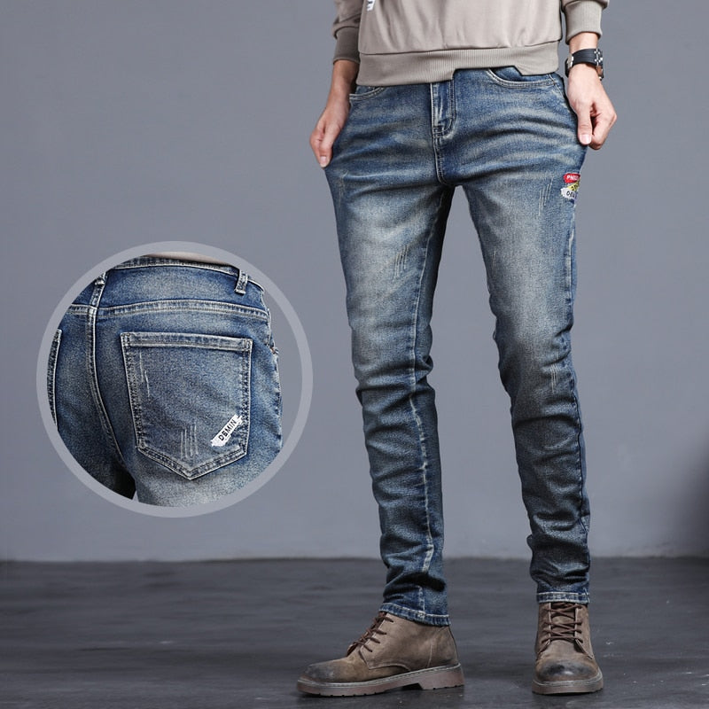 Jean skinny extensible en coton pour hommes