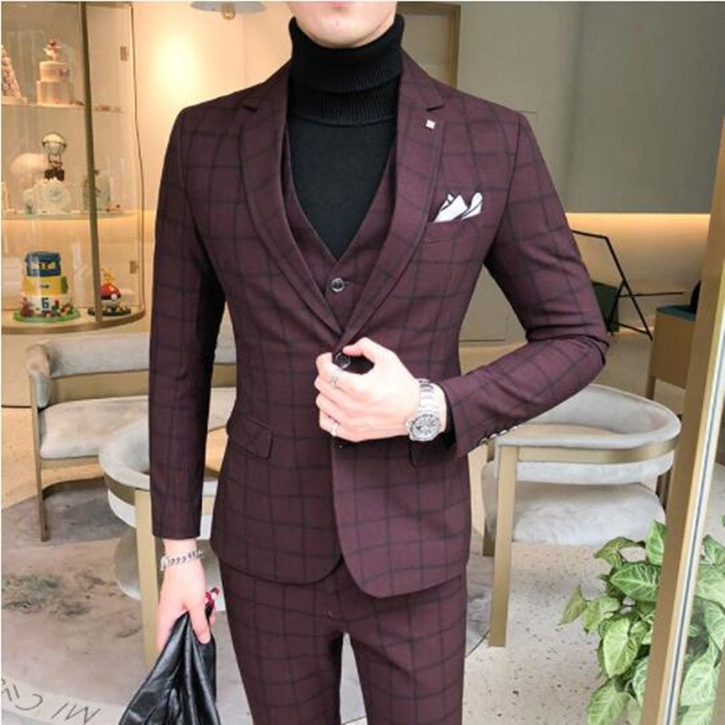 Men Suits British 3 or 2 Piece Men (Jacket+Vest+Pants)