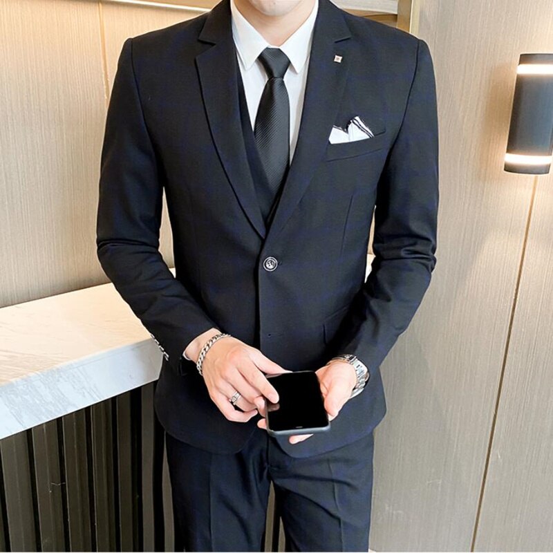 Men Suits British 3 or 2 Piece Men (Jacket+Vest+Pants)