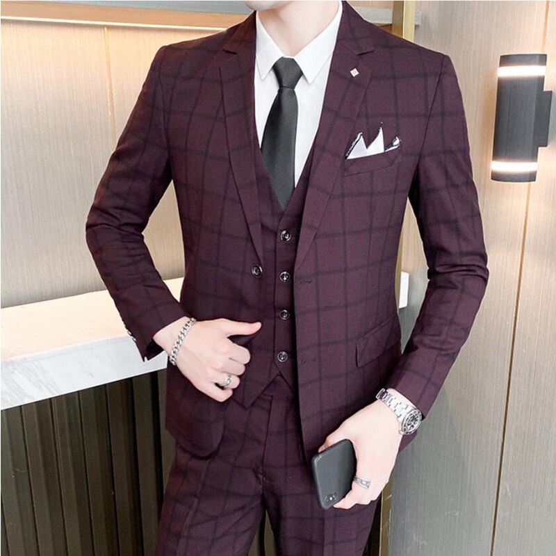 Men Suits British 3 or 2 Piece Men (Jacket+Vest+Pants)